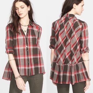 Free People “Peppy in Plaid” button front shirt Grunge shirt Gorpcore Plaid